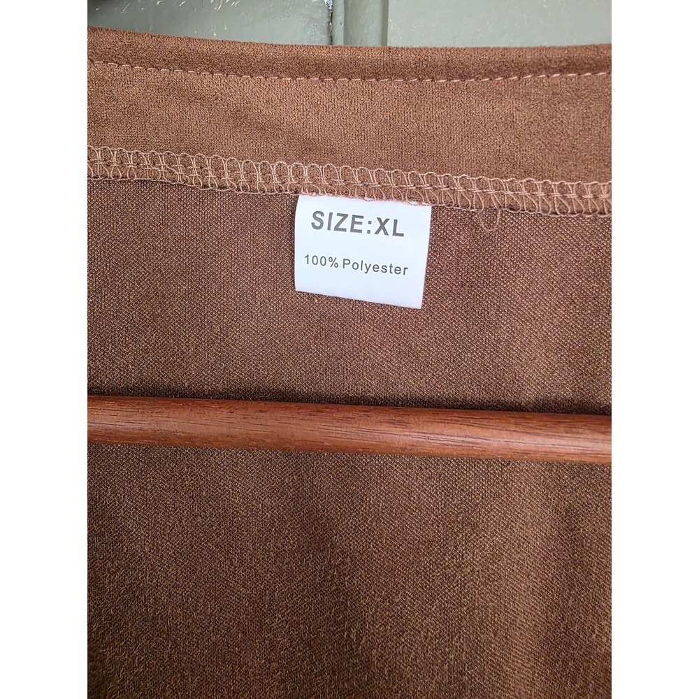 Womens XL Brown Faux Suede Fringe Vest Open Front Boho Western Tassel Sleeveless - Picture 2 of 5